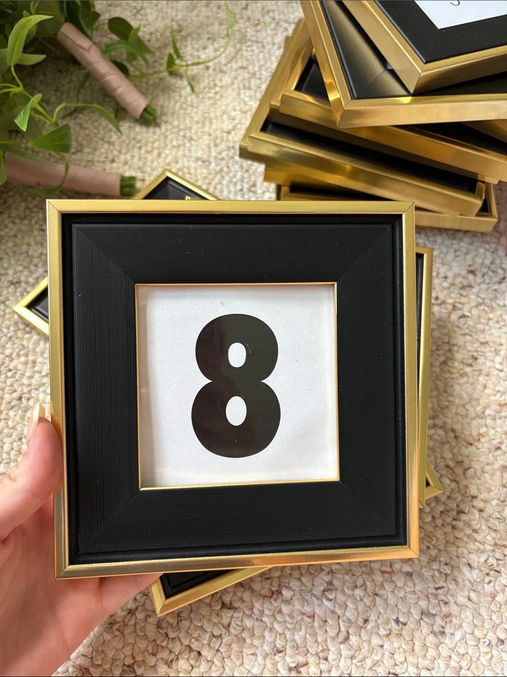 16 Black and Gold Square Photo Frame perfect for table numbers/names